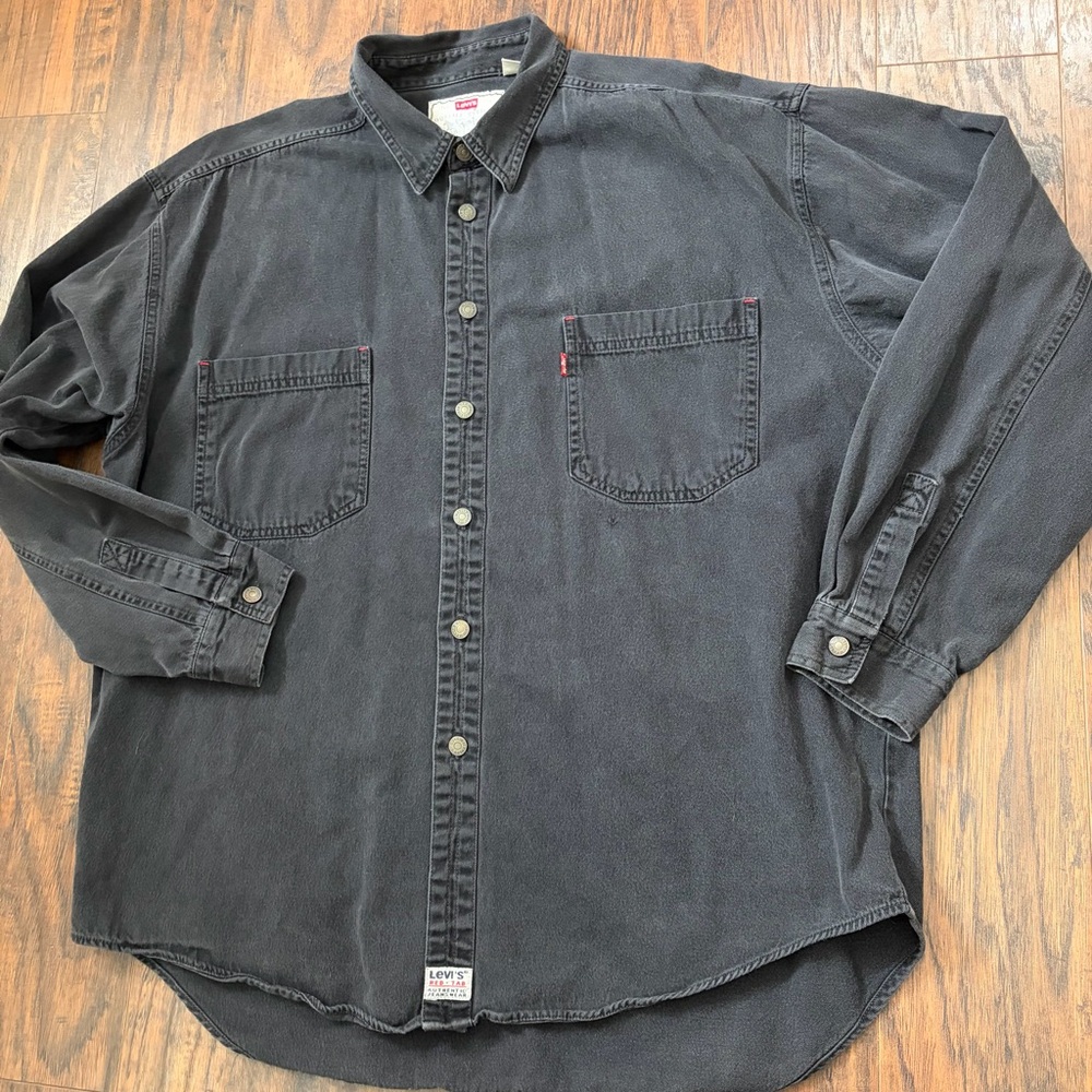 90s Vintage Levi’s Black Denim Button Down Shirt - Picture 3 of 12